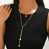 Adjustable 304 Stainless Steel Pave Cubic Zirconia Red Rectangle Pendant Double Layer Lariat Necklaces for Women TF2778-5