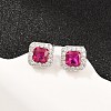 Square Brass Micro Pave Cubic Zirconia Stud Earrings EJEW-Z164-22P-04-1