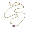 Natural Stone Beaded Flower Brass Pave Green Cubic Zirconia Branch Pendant 304 Stainless Steel Cable Chain Necklaces for Women NJEW-JN06415-3