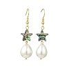 Natural Abalone Shell and Shell Pearl Dangle Earrings EJEW-JE07432-02-3