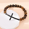 Round Natural Tiger Eye Bead Stretch Bracelets BJEW-F493-08EB-01-4