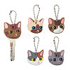 6Pcs 6 Colors Cat Head PVC Anti-Lost Key Sleeve Pendant Decorations HJEW-GL0001-30-1