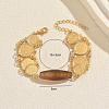 Vintage Dyed Natural Coffee Agate Rice Bead Charm Brass Embossed Coin Link Chain Bracelets for Women XX5921-2