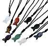 Natural Mixed Stone Fish Pendant Black Nylon Cord Necklaces NJEW-G185-01-2