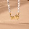 Alloy Crown Birth Year Pendant Imitation Pearl Round White Beaded Necklaces for Women FS-WG173C9-39-1
