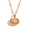 Dyed Natural Pink Quartz 304 Stainless Steel Geometric Pendant Necklaces for Women KV8466-1-1