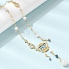 Chinese Brass Micro Pave Clear Cubic Zirconia and Imitation Pearl Gourd Shape and Square Pendant Necklaces with Natural Lapis Lazuli & Aquamarine Beads Tassel AJEW-H158-05G-3