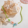 Summer Beach Porcelain Fish Shell Shape & Plastic Pearl Pendant Lime Glass Seed Beaded Necklaces for Women FS-WGBDA16-01-3