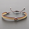Vintage Bohemian Cotton Cord Braided Bracelets with Brass Micro Pave Hot Pink Cubic Zirconia Lip Beads HL6263-21-1