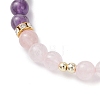 Natural Amethyst & Rose Quartz  & Shell Pearl Round Beads Stretch Bracelets for Women BJEW-JB12229-02-3