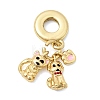 Brass Black and Pink Enamel European Dangle Charms KK-Z150-04G-1