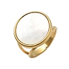 Flat Round 304 Stainless Steel White Shell Cuff Rings for Women RJEW-G346-02G-02-4