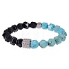 Synthetic Turquoise & Obsidian Beaded Stretch Bracelets for Men LN1122-4-1