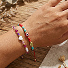 2Pcs 2 Styles Round Glass & Lampwork & Imitation Pearl & Synthetic Turquoise & Natural Shell & Seed Beads Braided Bead Bracelets VE0130-4-3