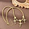 Brass Micro Pave Clear Cubic Zirconia Cross Pendant Round Beaded Bib Necklaces for Women NJEW-F364-04G-3