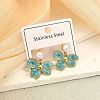 304 Stainless Steel Enamel Four Petal Flower Dangle Earrings WG22E93-03-1