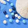 160 Pcs 4 Colors Summer Ocean Marine Style Painted Natural Wood Round Beads WOOD-LS0001-01E-4