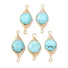 Natural Turquoise Faceted Hexagonal Cut Flat Round Links Connector Charms with Copper Herringbone Wire-Wrapped KK-Z152-07G-01-1