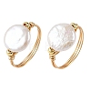 Natural Keshi Pearl Copper Wire Finger Rings RJEW-JR01076-3