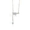 Brass Pave Clear Cubic Zirconia Wing with Star Tassel Pendant 304 Stainless Steel Cable Chain Necklaces for Women WG74F84-02-2