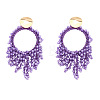 Flat Round Brass Glass Bead Dangle Stud Earrings FS-WG04037-06-1