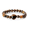 Fashionable Heart & Round Natural Tiger Eye Beaded Stretch Bracelets for Women Men EN4450-3-1