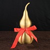 Brass Hollow Tilted Head Gourd Statue Ornament with Red Luck Strip DJEW-PW0018-03D-1