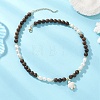 Ocean Dyed Synthetic Turquoise Trutle Pendant 8MM Natural Cultured Freshwater Pearl & Wenge Wood Round Beaded Necklaces for Women NJEW-JN05938-1