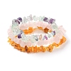 Chips Natural Amber & Fluorite & Rose Quartz Beaded Stretch Bracelets Sets X-BJEW-JB05332-02-1