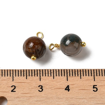 Natural Indian Agate Round Charms with Real 18K Gold Plated Brass Loops KK-P242-09B-G03-1