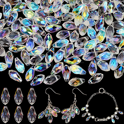 220Pcs Electroplate Transparent Glass Faceted Teardrop Beads EGLA-PA0001-58-1
