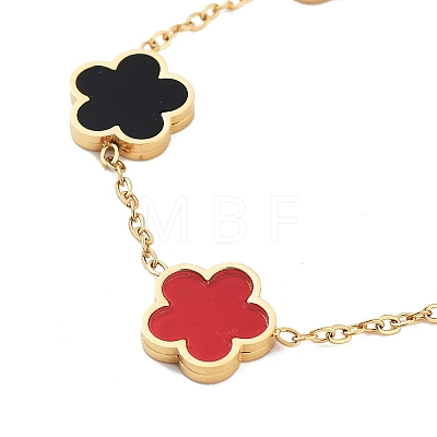 Flower Resin & Shell Link Chain Bracelets BJEW-K247-01G-05-1