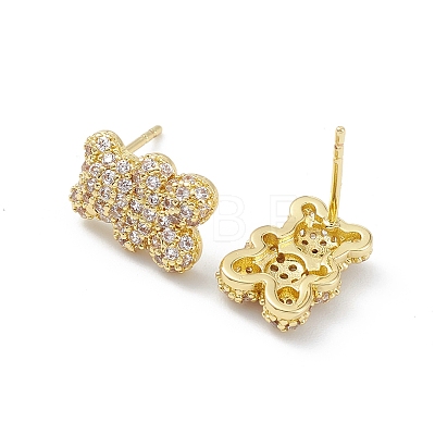 Bear Rack Plating Brass Cubic Zirconia Stud Earrings for Women EJEW-K245-25G-1