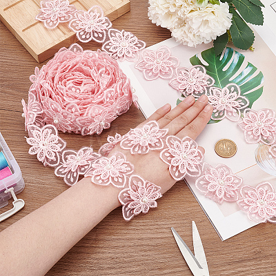 Organza Lace Trim with Resin Imitation Pearl Beads OCOR-WH0085-53A-1