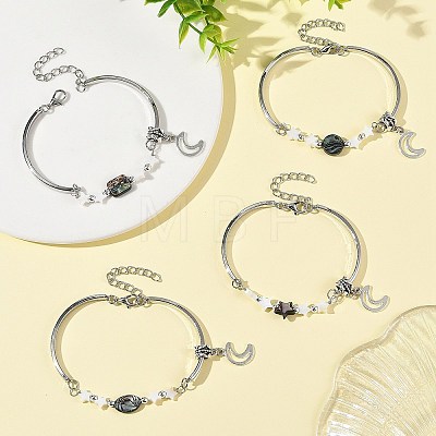 Natural Paua Shell & Star Freshwater Shell Link Bracelets BJEW-JB14326-1