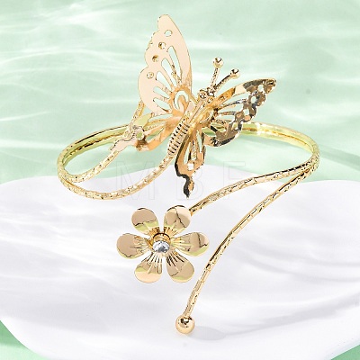 Flower & Butterfly Alloy Arm Cuff Bangles for Girl Women AJEW-A063-01F-G-1