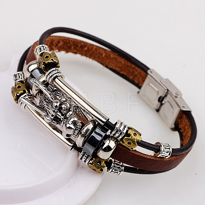 Dragon Head Leather Cord Multi-strand Bracelets BJEW-P0001-12-1