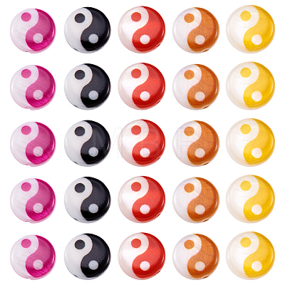 30Pcs 5 Colors Printed Natural Freshwater Shell Beads SHEL-TA0001-10-1