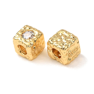 Brass Micro Pave Clear Cubic Zirconia Beads KK-D259-09G-1