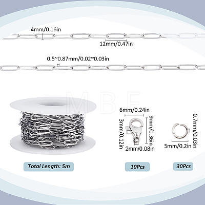 5M 304 Stainless Steel Paperclip Chains wih 50Pcs Open Jump Rings with 20Pcs Lobster Claw Clasps FIND-SC0012-58-1