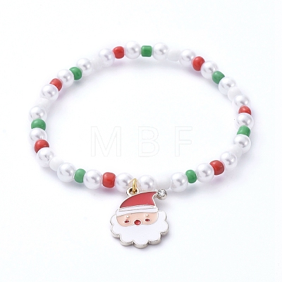 Christmas Theme Stretch Charm Bracelets BJEW-JB05239-M-1