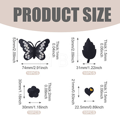 40Pcs 4 Styles Polyester Embroider Thread Iron on/Sew On Patches PATC-TA0001-45B-1