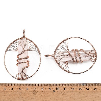 Natural Quartz Crystal Copper Wire Wrapped Big Pendants G-H359-06RG-1
