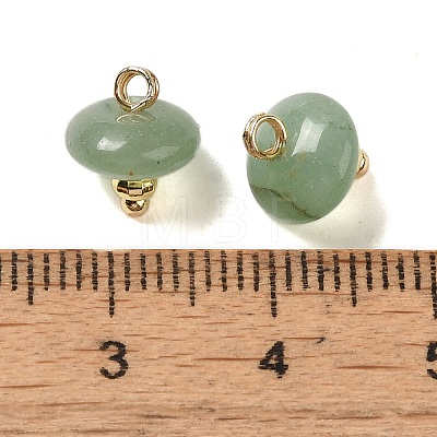 Natural Green Aventurine Rondelle Charms with Rack Plating Brass Loops G-G110-05B-14-1