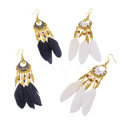 2Pairs 2 Colors Feather Chandelier Earrings EJEW-TA0001-81F-1
