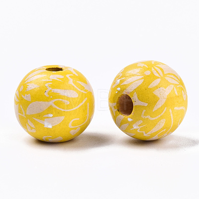 Printed Natural Wooden Beads WOOD-R270-11-1