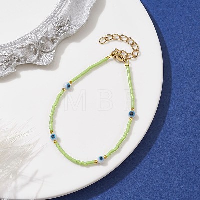 Evil Eye Lampwork & Glass Seed Beaded Bracelet with Real 18K Gold Plated 304 Stainless Steel Clasps BJEW-JB09998-03-1