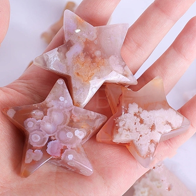 Natural Cherry Blossom Agate Carved Healing Star Figurines PW-WG47898-01-1