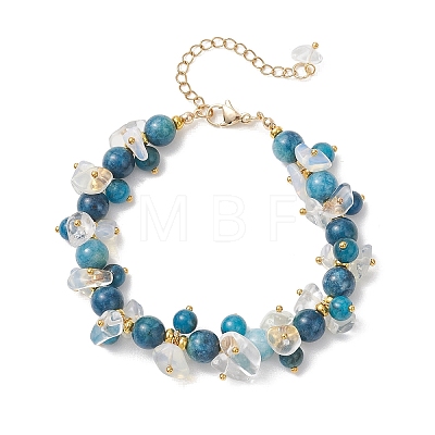 Brass & Natural & Synthetic Mixed Gemstone Chip & Round Beads Bracelets for Women BJEW-JB13151-02-1