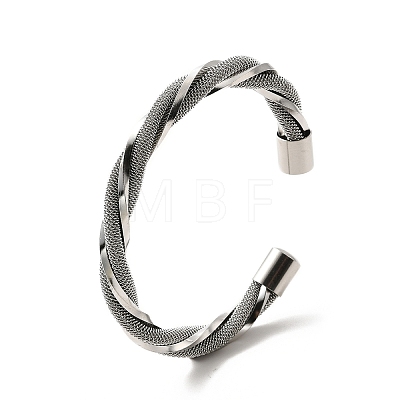 304 Stainless Steel Mesh Twist Rope Open Cuff Bangle for Women BJEW-P283-16M-1